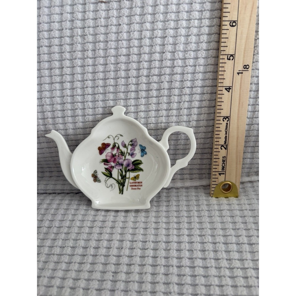 Portmeirion Botanic Garden Sweet Pea Tea Bag Holder Spoon Rest Teapot Shape